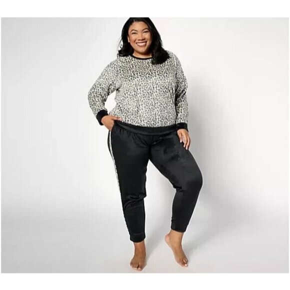 MUK LUKS Regular Minky Fleece Likely to Lounge Set Black/Leopard,1X - Picture 1 of 1